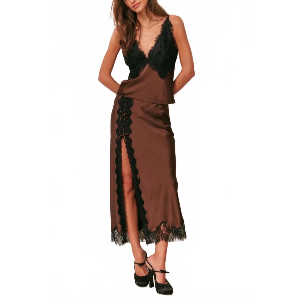NEW LOVESHACKFANCY calder skirt in chocolate brown
